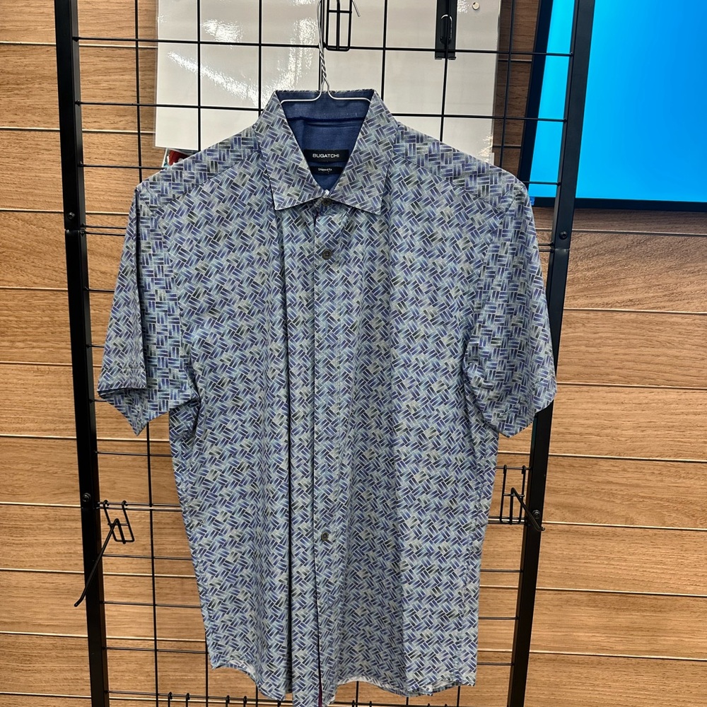 Bugatchi Geometric Pattern Short Sleeve Button-Up… - image 1